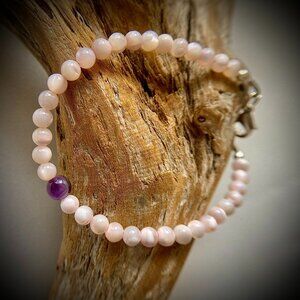 Focal Amethyst and Mother of Pearl Gemstone Bracelt, Delicate and Dainty,